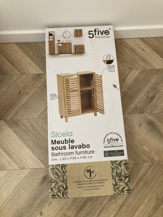 Szafka pod umywalkę z bambusowymi drzwiami SICELA, 60 x 28 x 80 cm