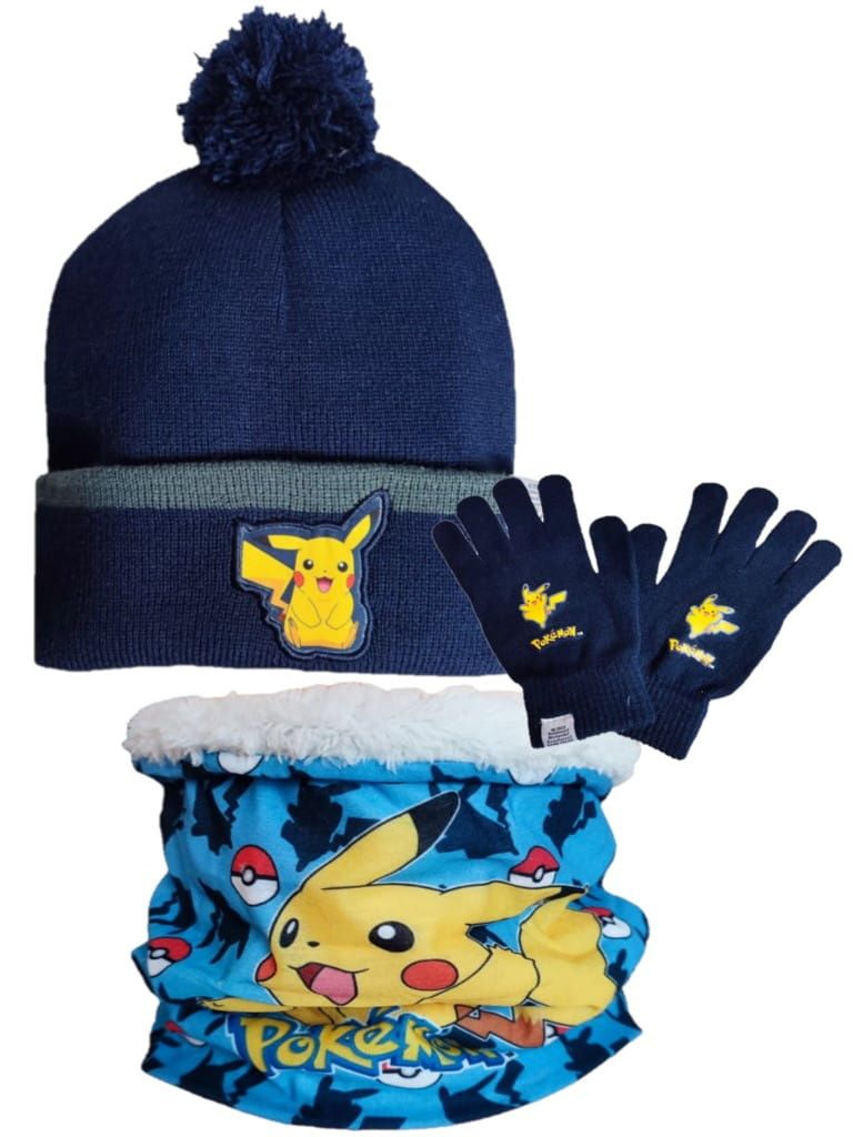 Ciepła czapka zimowa z pomponem + rękawiczki + komin Pokemon 54