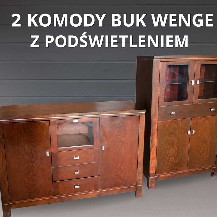 Komody bukowe wenge z podświetleniem – zestaw 2 szt
