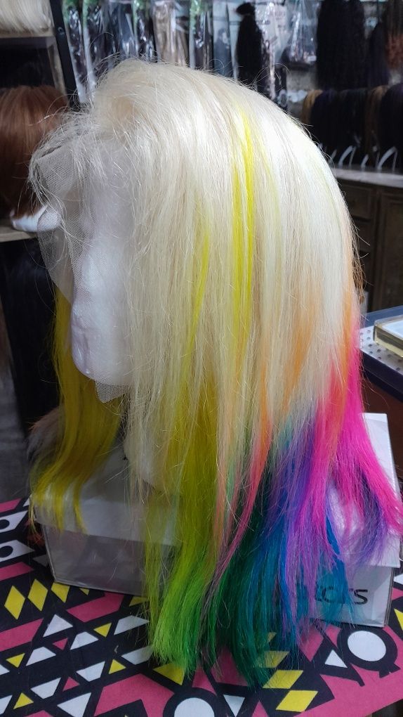 Peruca de cabelo humano multicolor