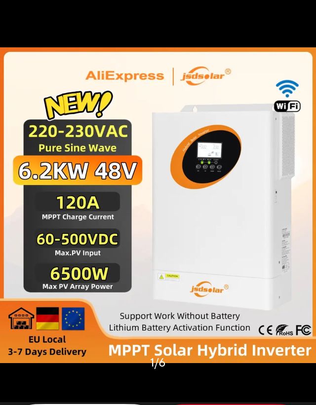 Гібрідний інвертор JSDSOLAR 6,2квт. 48В. Чистий сінус. On/Off Grid.