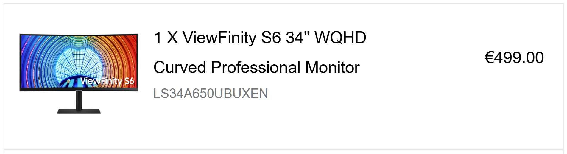 1 X SAMSUNG ViewFinity S6 34'' WQHD Curved Professional Monitor