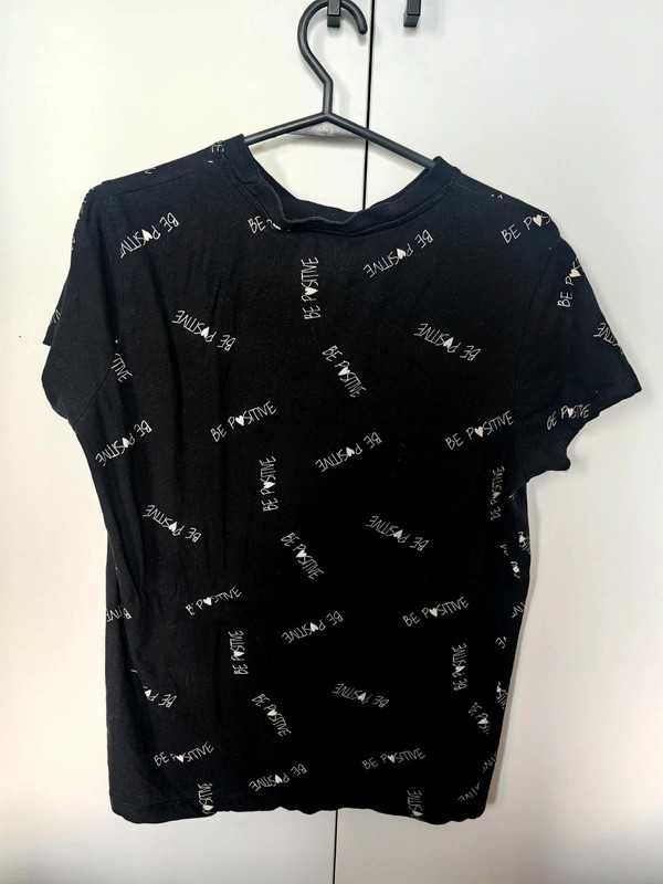 Czarny t-shirt koszulka Primark Be Positive basic M L bluzka