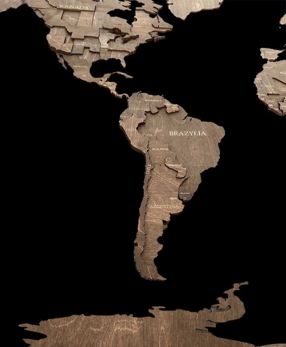 Nowa Drewniana Mapa Świata-Palisander - ciemny brąz 210x126, prezent