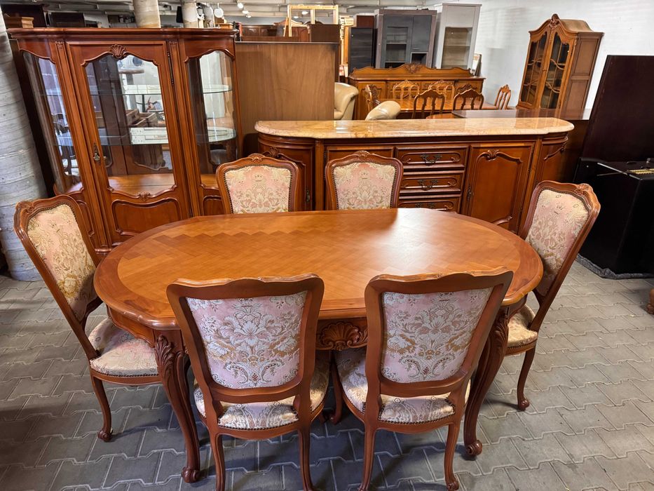 Jadalnia Ludwik zestaw mebli komoda marmur witryna rozkładany stół