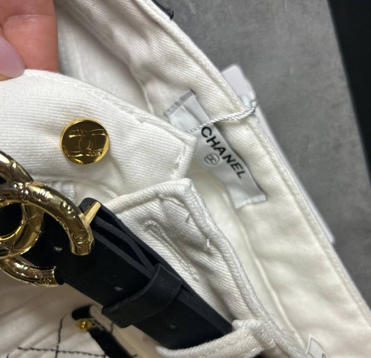 Утеплені джинси Chanel з ременем  прямі преміум якість