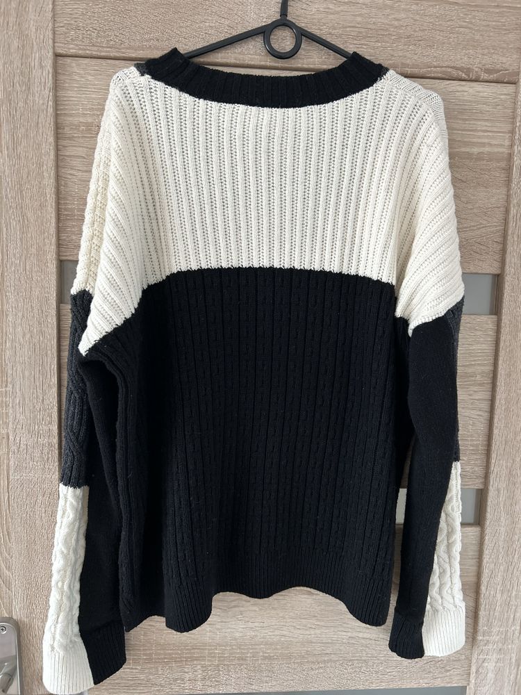 Sweter czarny grafit patchwork bawełna wełna French Connection