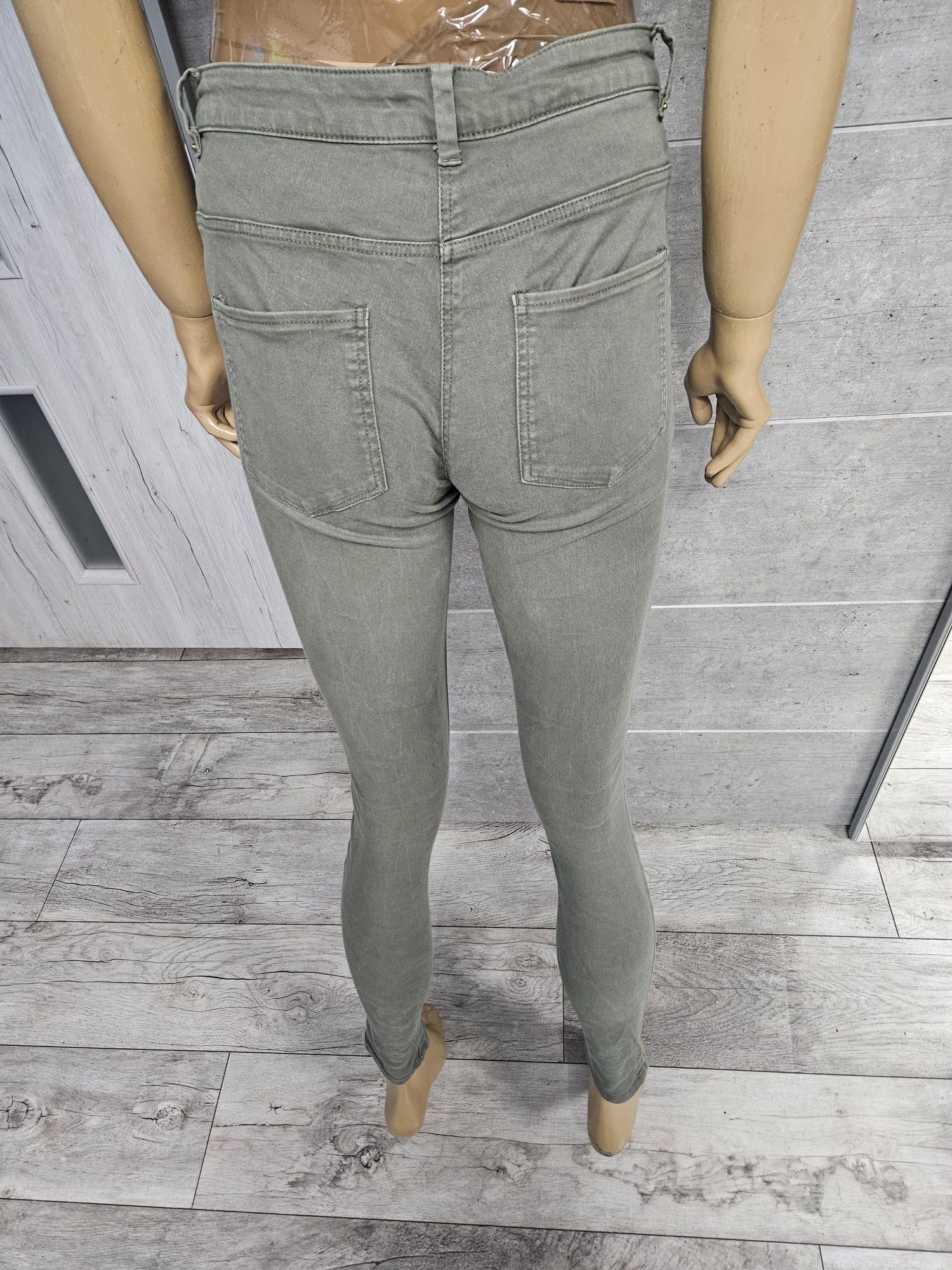 Spodnie rurki khaki jeansy H&M oliwkowe rozm38