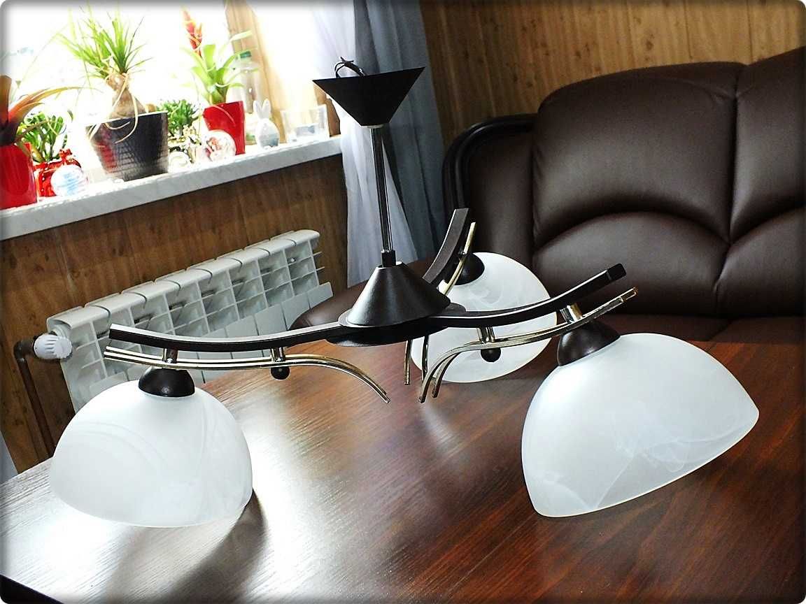 Lampa sufitowa 3-ramienna ciemne drewno Salon, Kuchnia 3 Duże klosze