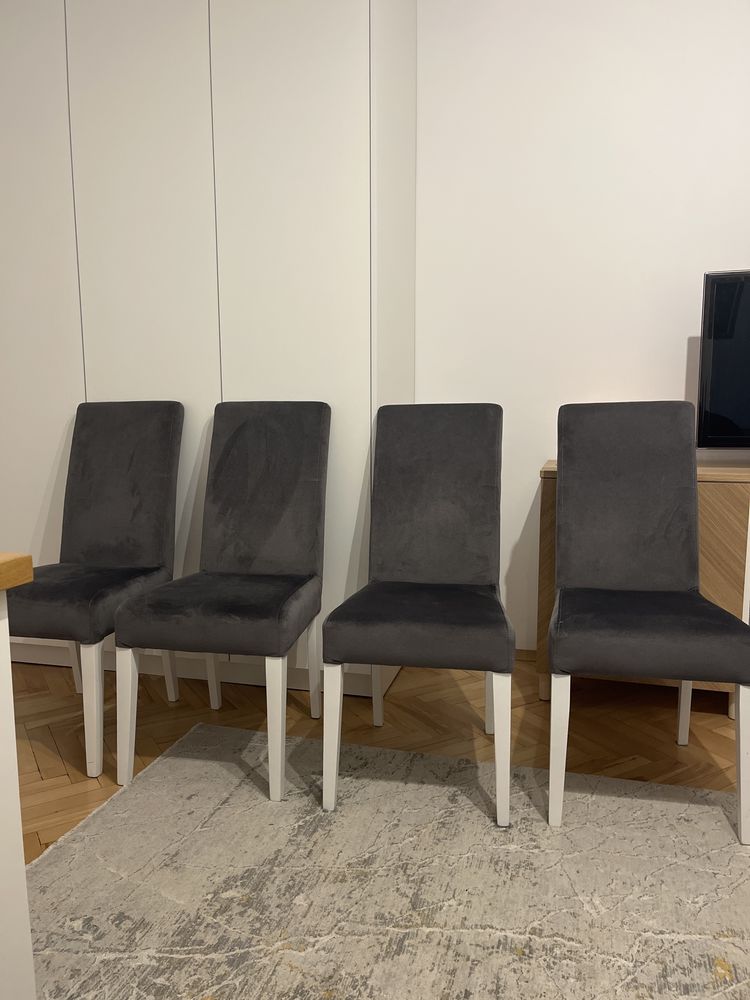 4 krzesła tapicerowane szare aksamitne obicie