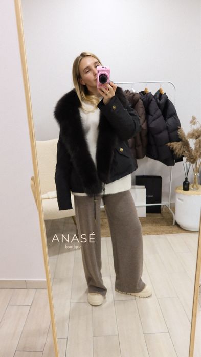 Парка з хутром, шоколад, чорна, синя S,M,L