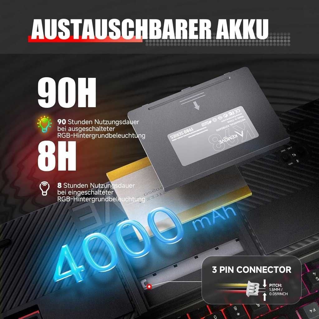 KEMOVE K98 Klawiatura mechaniczna 3 tryby, RGB PBT Silver Switch POWYS