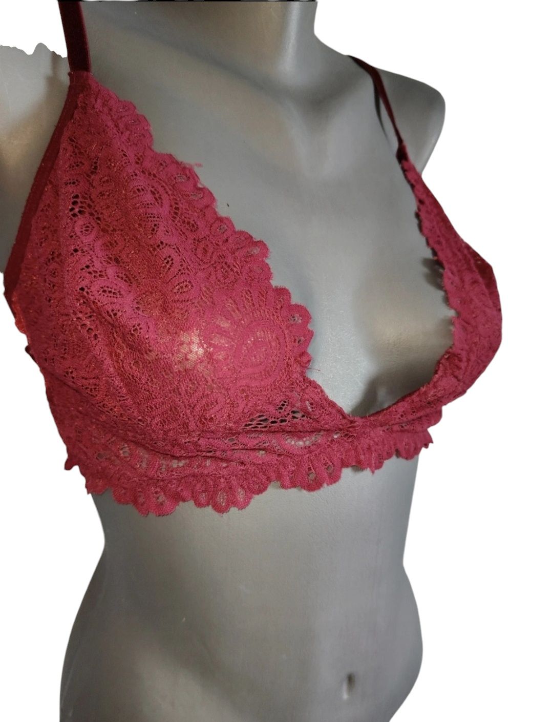 Bordowy biustonosz miękki koronkowy r 85C plus size elegancki
