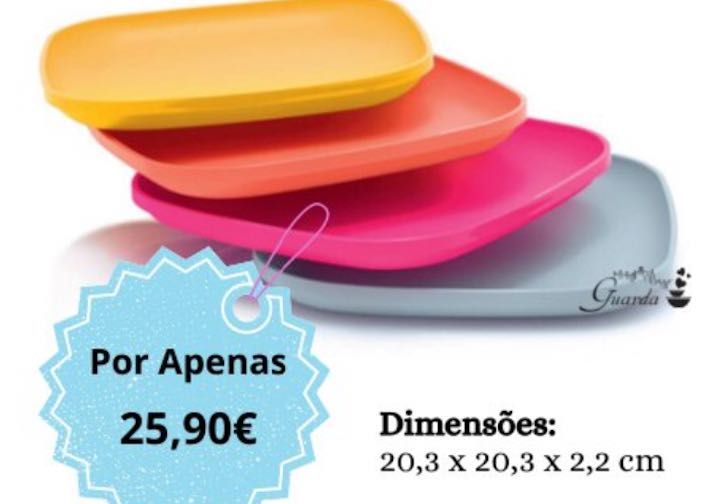 4 Pratos Quadrados Tupperware