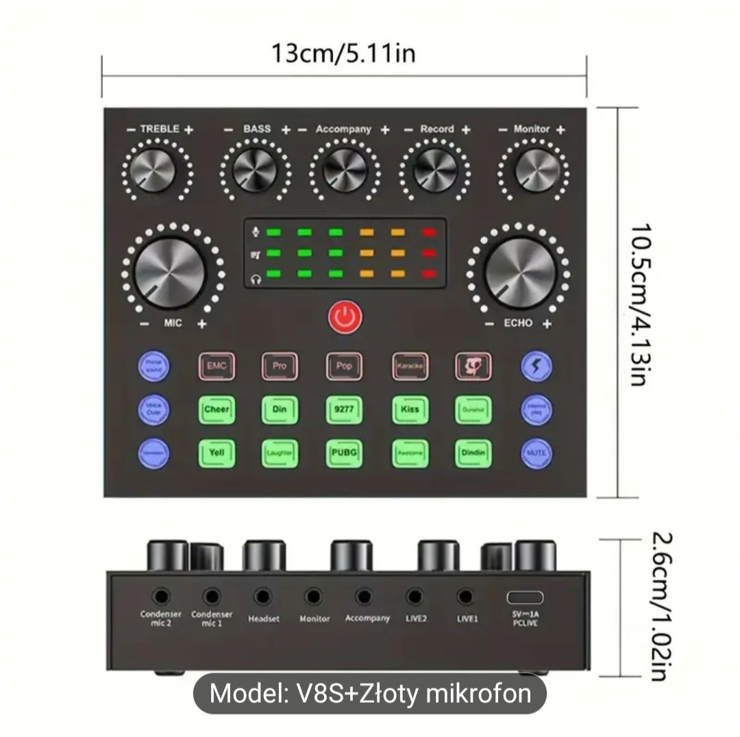 Interfejs dźwiękowy V8S + Mikrofon BM800