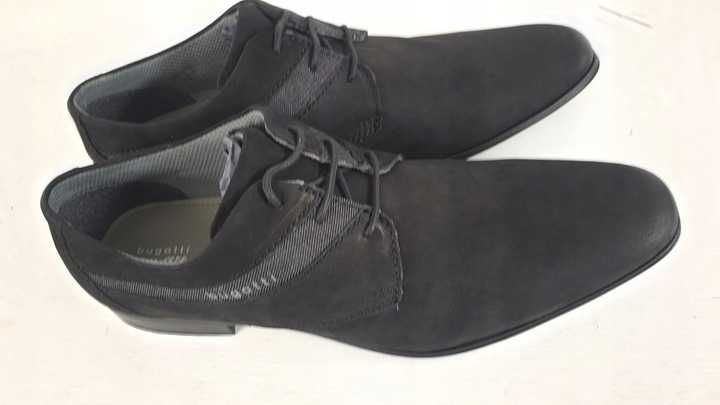 BUGATTI SKÓRZANE półbuty wizytowe męskie roz 45 czarne