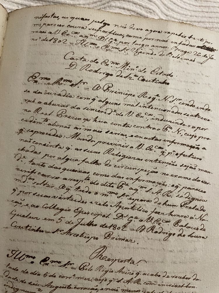 Manuscrito antigo - Dom Frei Caetano Brandão, Arcebispo de Braga