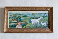 Картина Пастушка и козы, 95х50, масло холст, багетная рама, Шведов В.Е