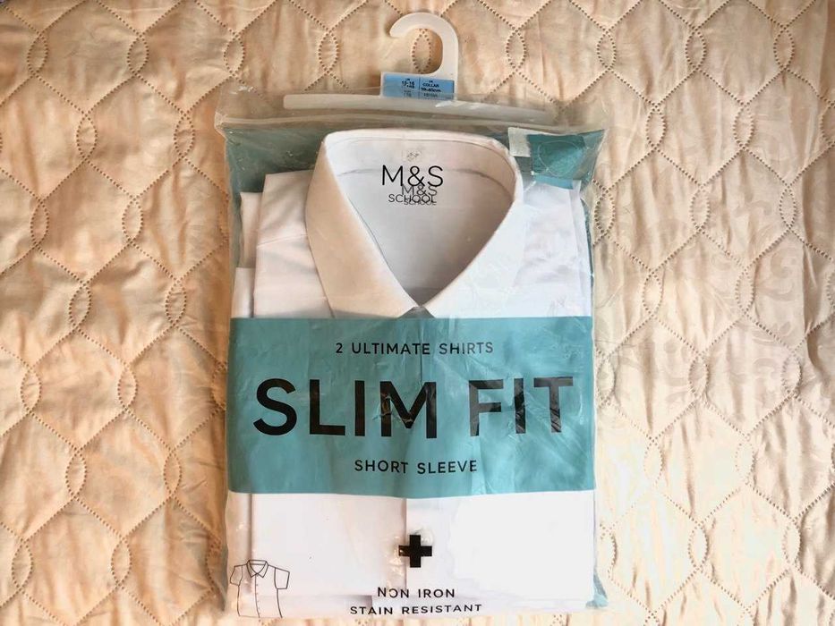 Новые 2 рубашки белые с коротким рукавом M&S р. 176, 15-16 лет