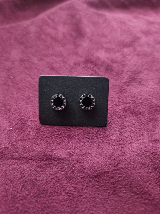 Srebrne czarne kolczyki stal szlachetna