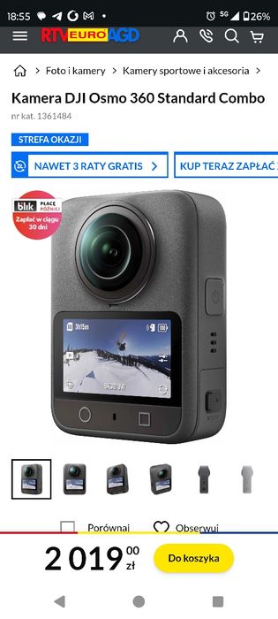 Kamera sportowa DJI Osmo 360, nowa, 24mce gw.arancji