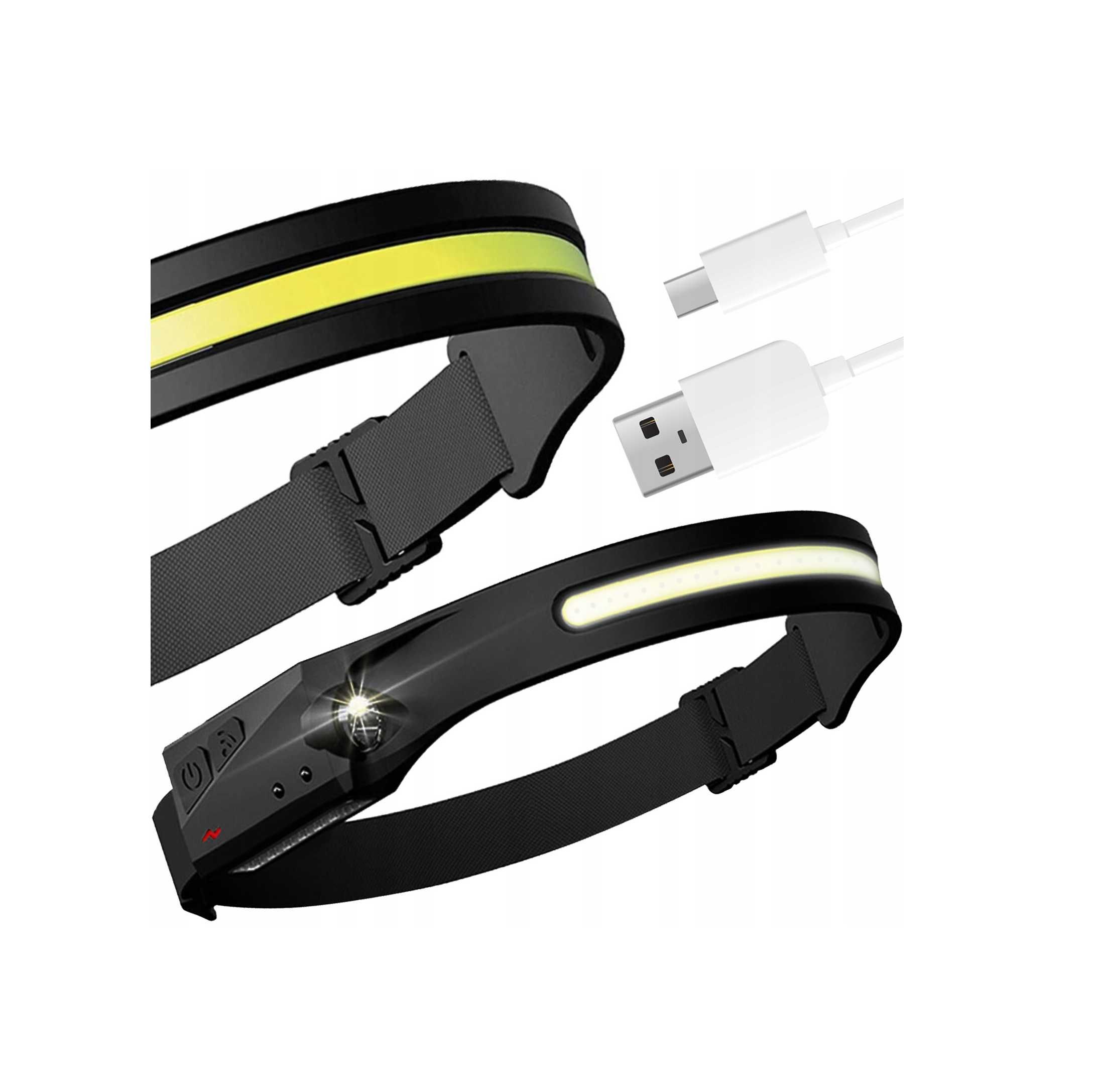 Latarka LED Czołowa USB C Mocna Czołówka na głowę uniwersalna czujnik