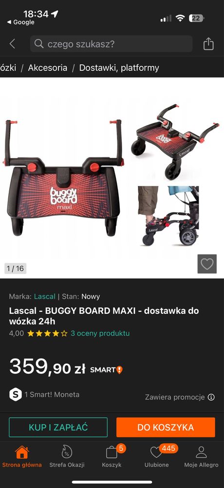 Dostawka do wozka, uniwersalna do 22kg, Lascal BuggyBoard maxi