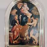 Pequena moldura da Virgem Maria e o Menino Jesus com os Santos