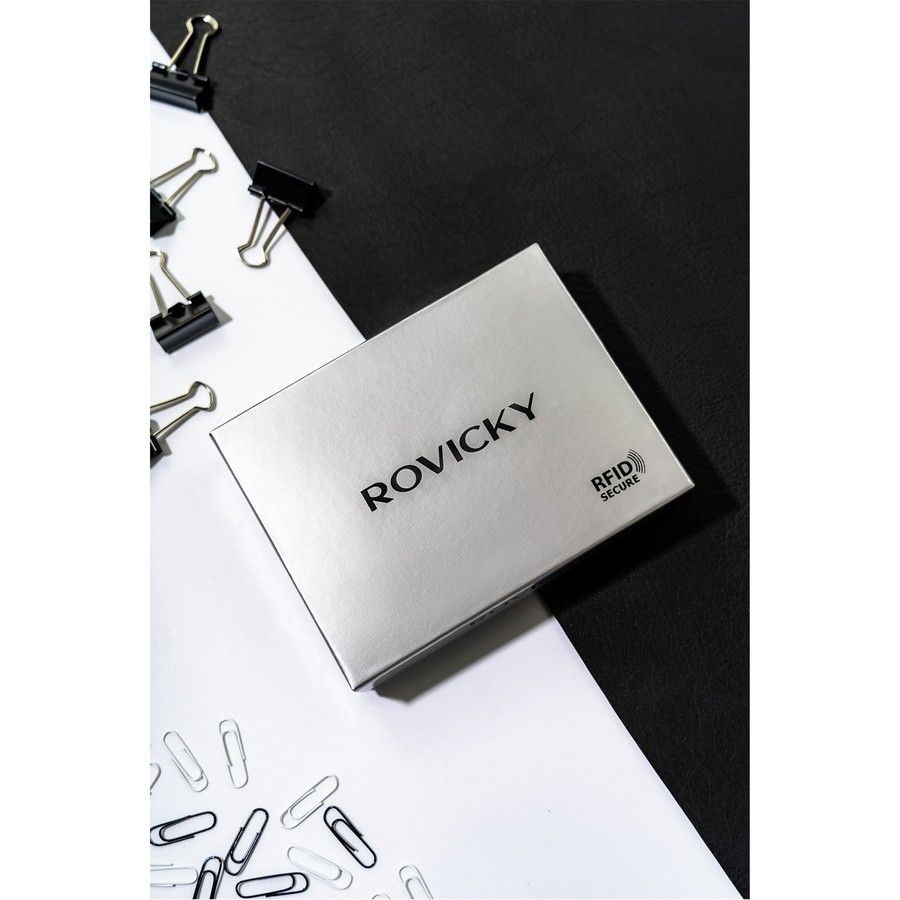 czarny skórzany portfel męski z rfid - rovicky