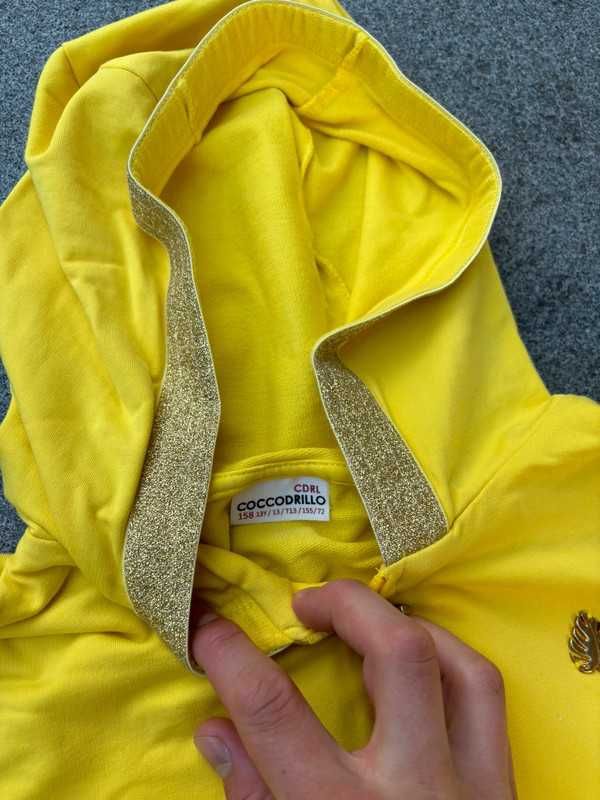 Nowa Żółta Bluza Hoodie Z Kapturem Z Kieszeniam Paski Y2k Aesthetic XS