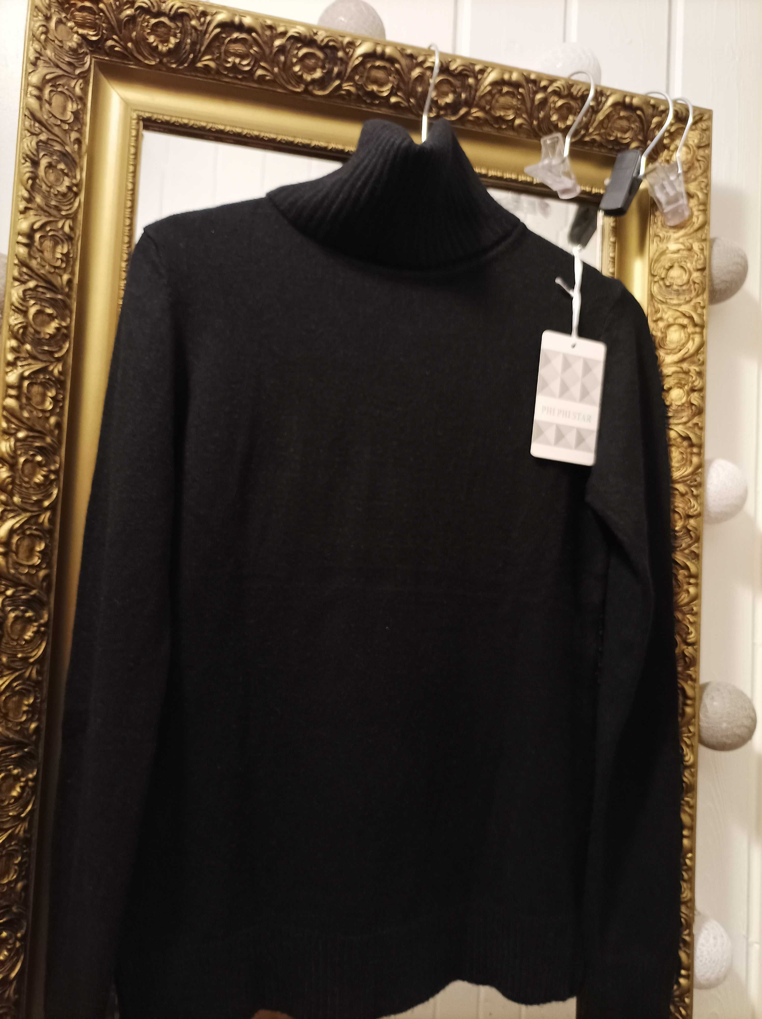 Sweter damski czarny z golfem.
