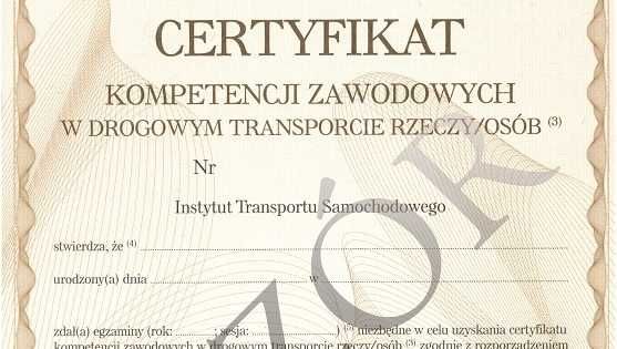 Użyczę Certyfikatu kompetencji zawodowych, transport rzeczy, CKZ