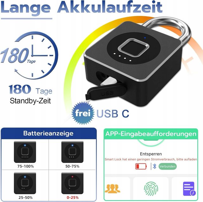 Kłódka z odciskiem palca z aplikacją Bluetooth z blokadą kablową