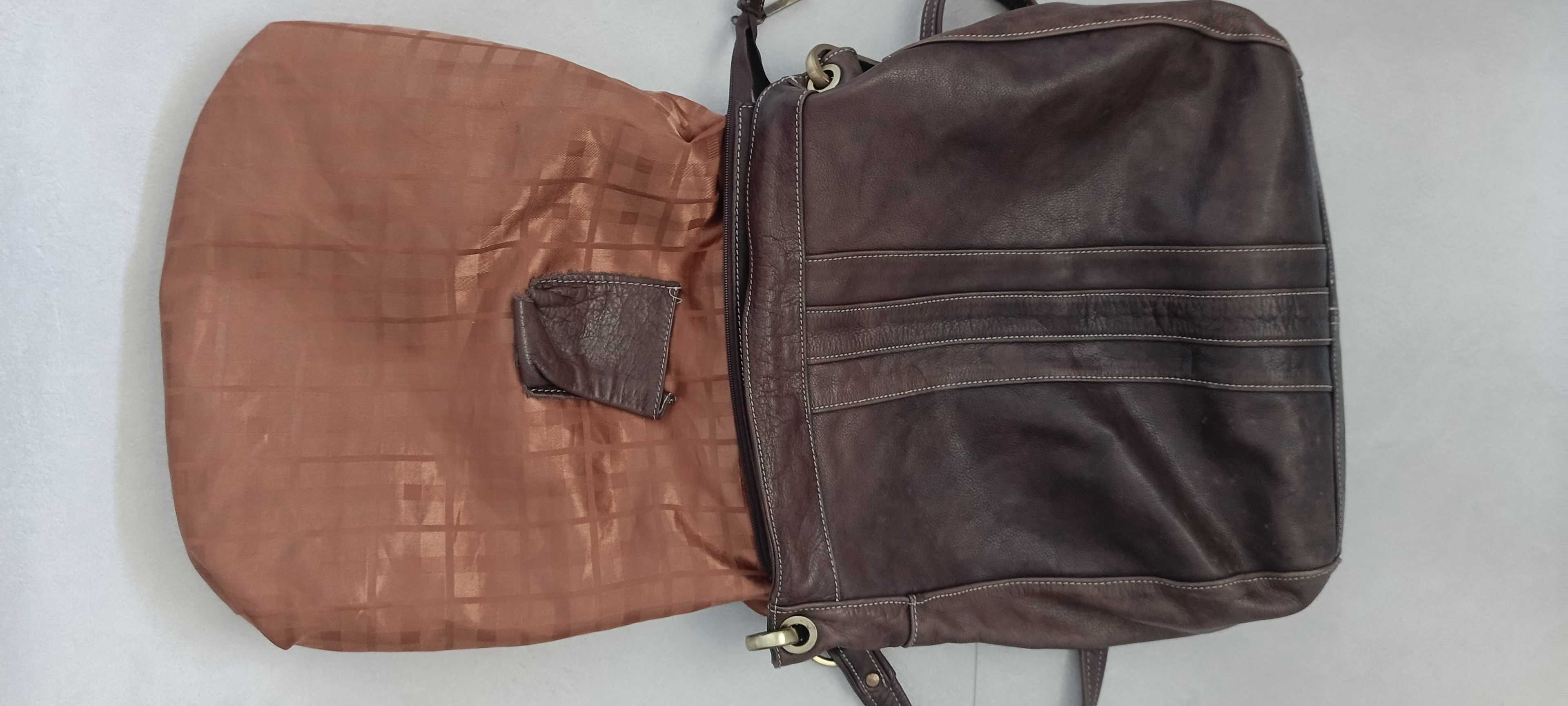 VERA PELLE, Made In Italy, duża torba damska, listonoszka / worek