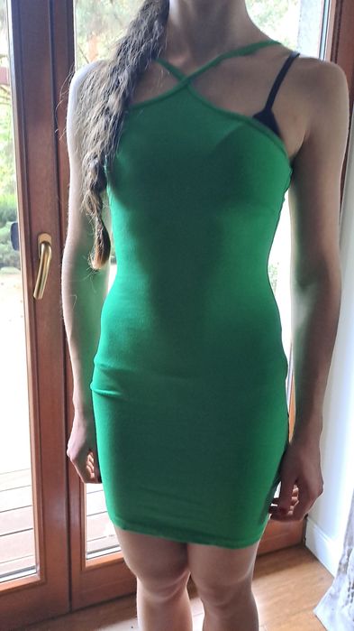 Sukienka zìelona, z elastycznej dzianiny, XS