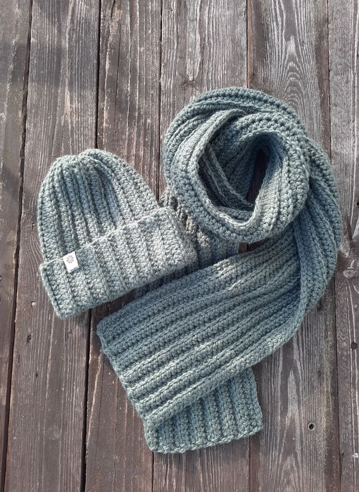 Czapka i szal wełniane, na szydełku, handmade, wełna i alpaka