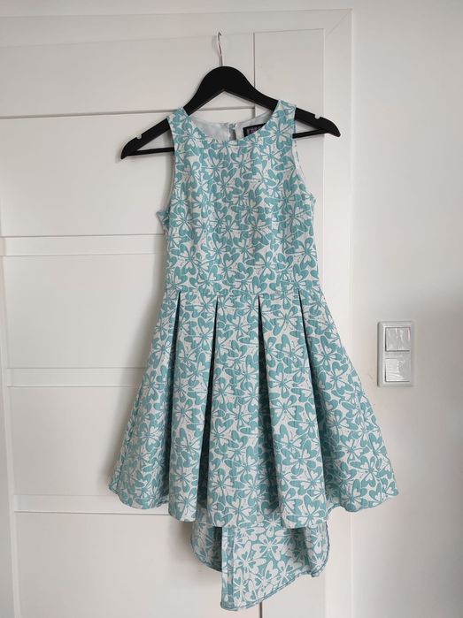 Sukienka żakardowa srebrno-błękitna na wesele/karnawał