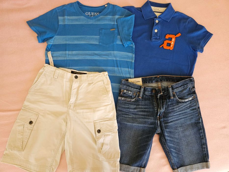 Krótkie spodenki i T-shirty GUESS i ABERCROMBIE z USA, rozm, 12-14 lat