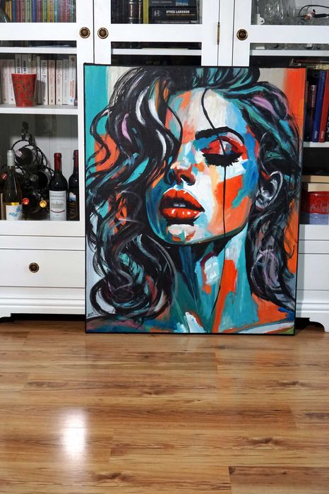 Obraz olejny 80x100 duży oryginalny nowy ekspresja z certyfikatem