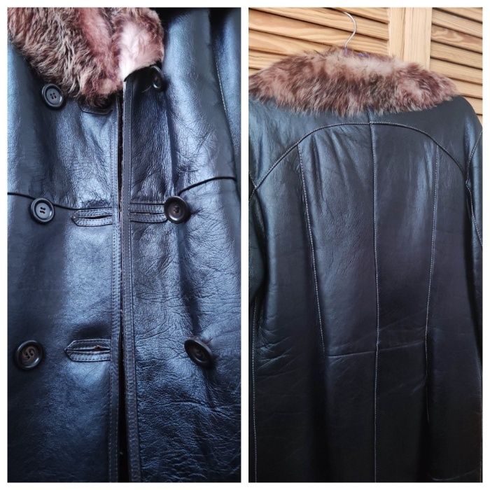 Кожаная натуральная дубленка на меху женская зимняя теплая L ХL 50 р