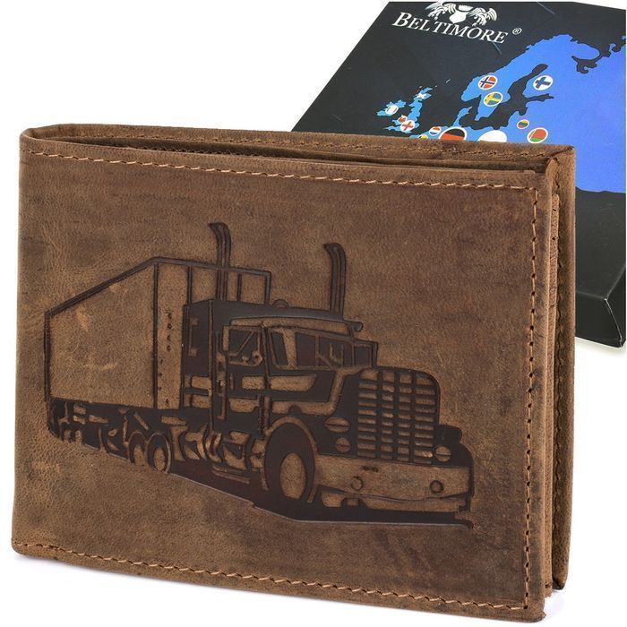 Portfel skórzany męski brązowy nubuk poziomy skóra ciężarówka RFiD