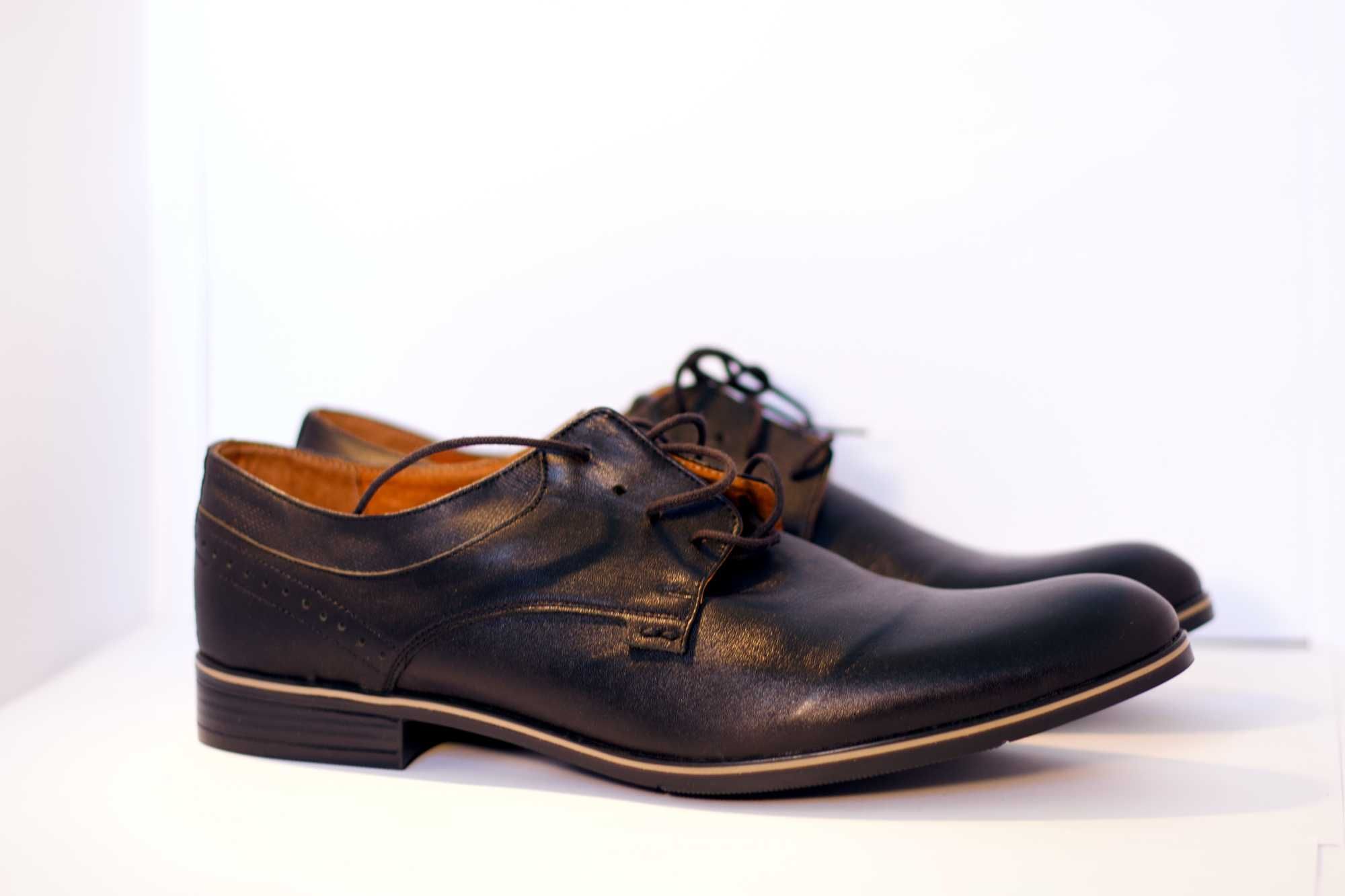 BUTY MĘSKIE 43 ROZMIAR CZARNE Wizytowe Skóra Hit Polski Producent