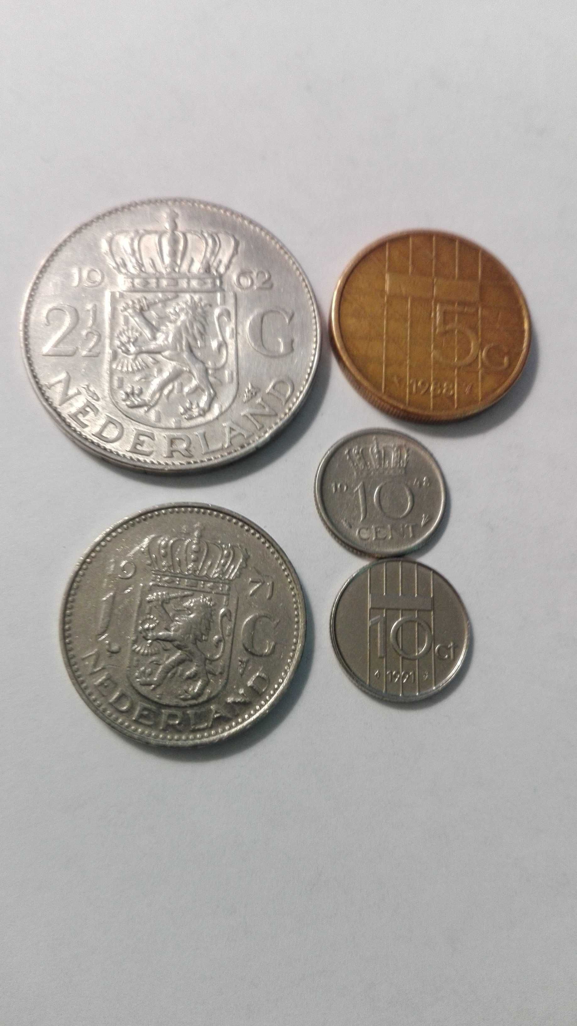 Holandia  2½ guldena srebro, 1 i 5 guldenów, 10 centów