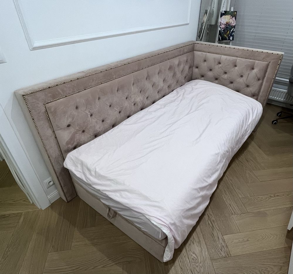 Łóżko tapicerowane glamour 90x 200 z pojemnikiem i materacem