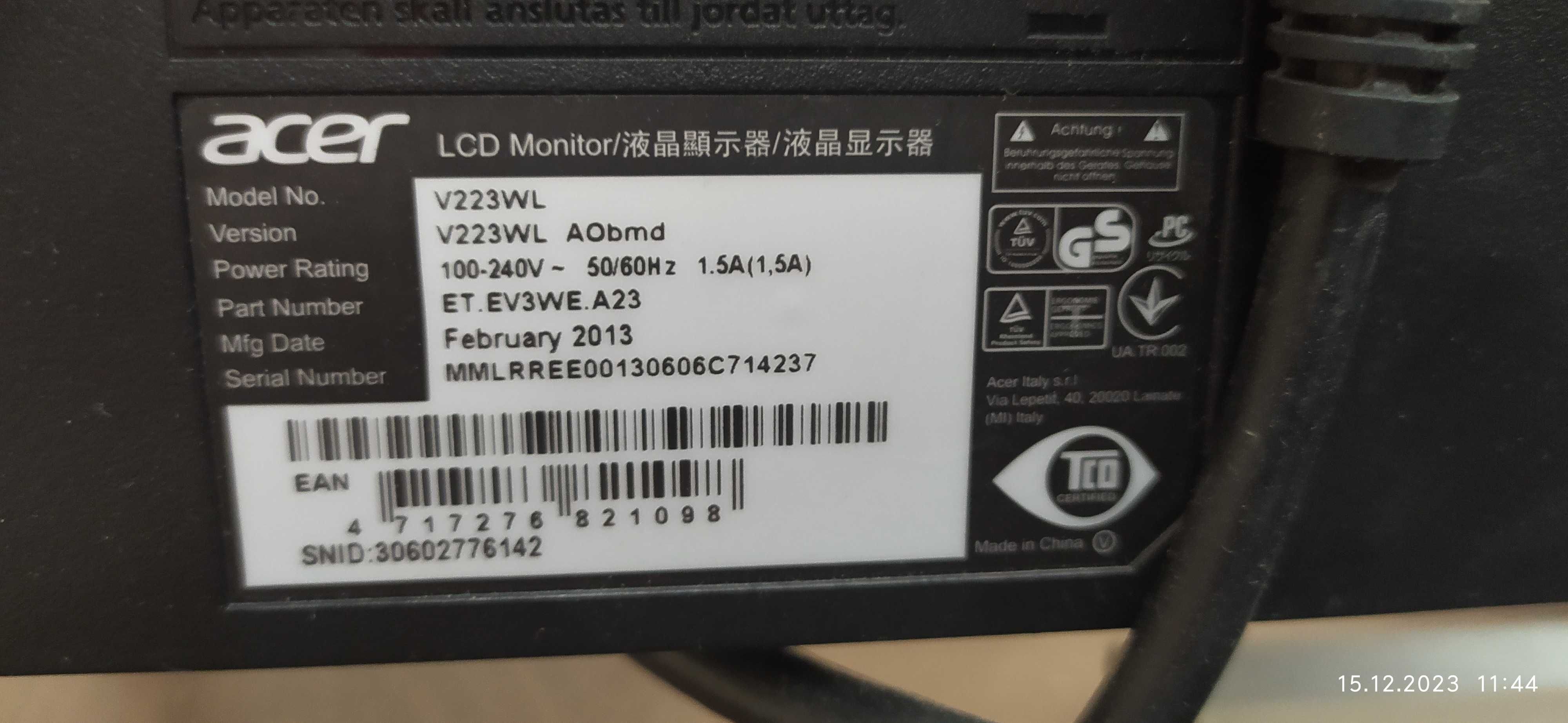 Монітор 22  Acer V223WL