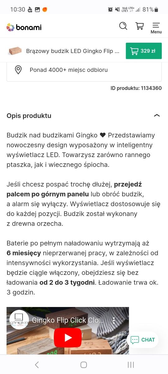 Brązowy budzik LED Gingko Flip Click
4.6
 
(36)