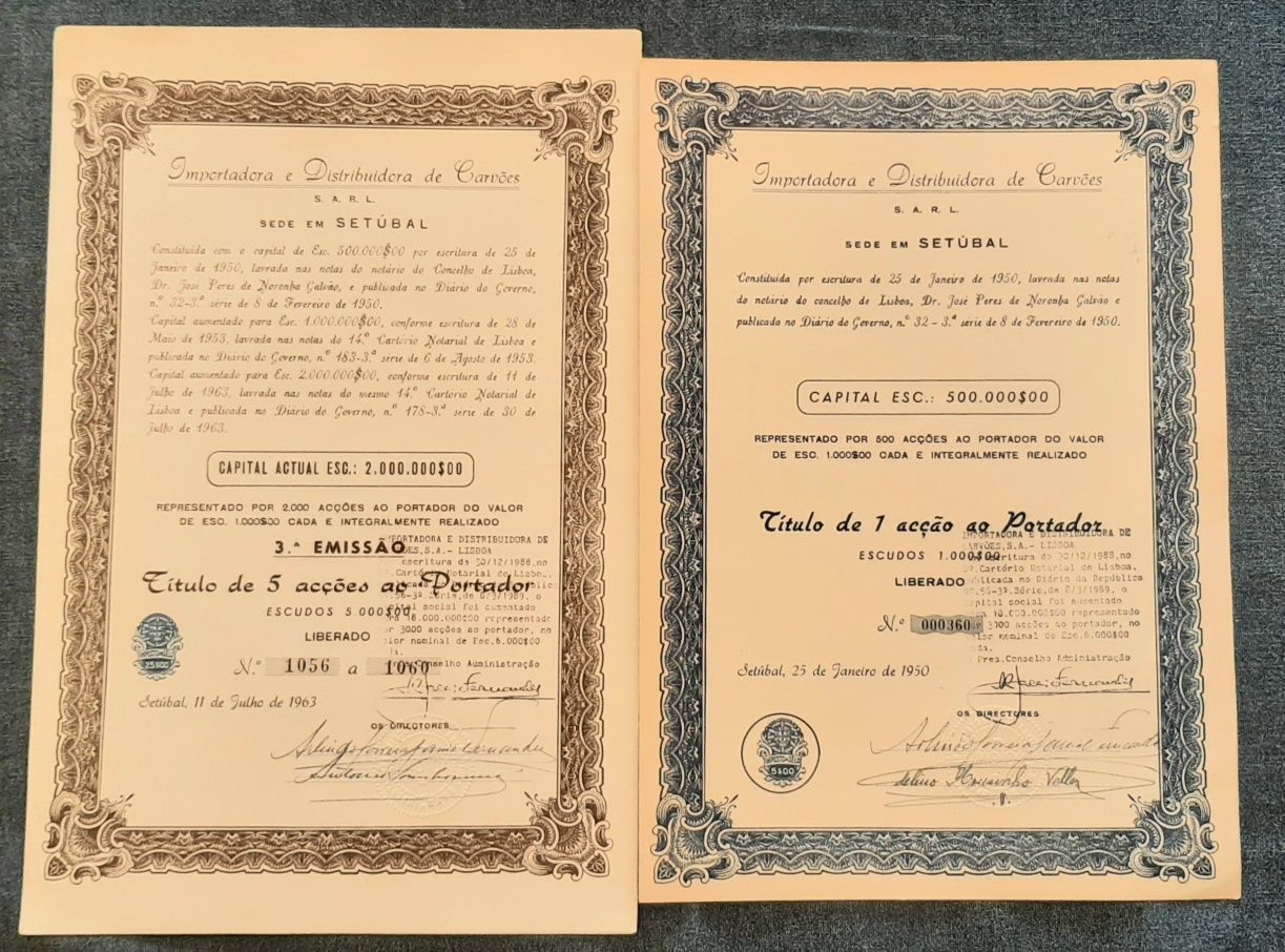 4 Acções Importadora e Distribuidora de Carvões SARL de Setúbal -Raras