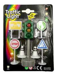 Zestaw sygnalizator świetlny na baterie+ znaki drogowe