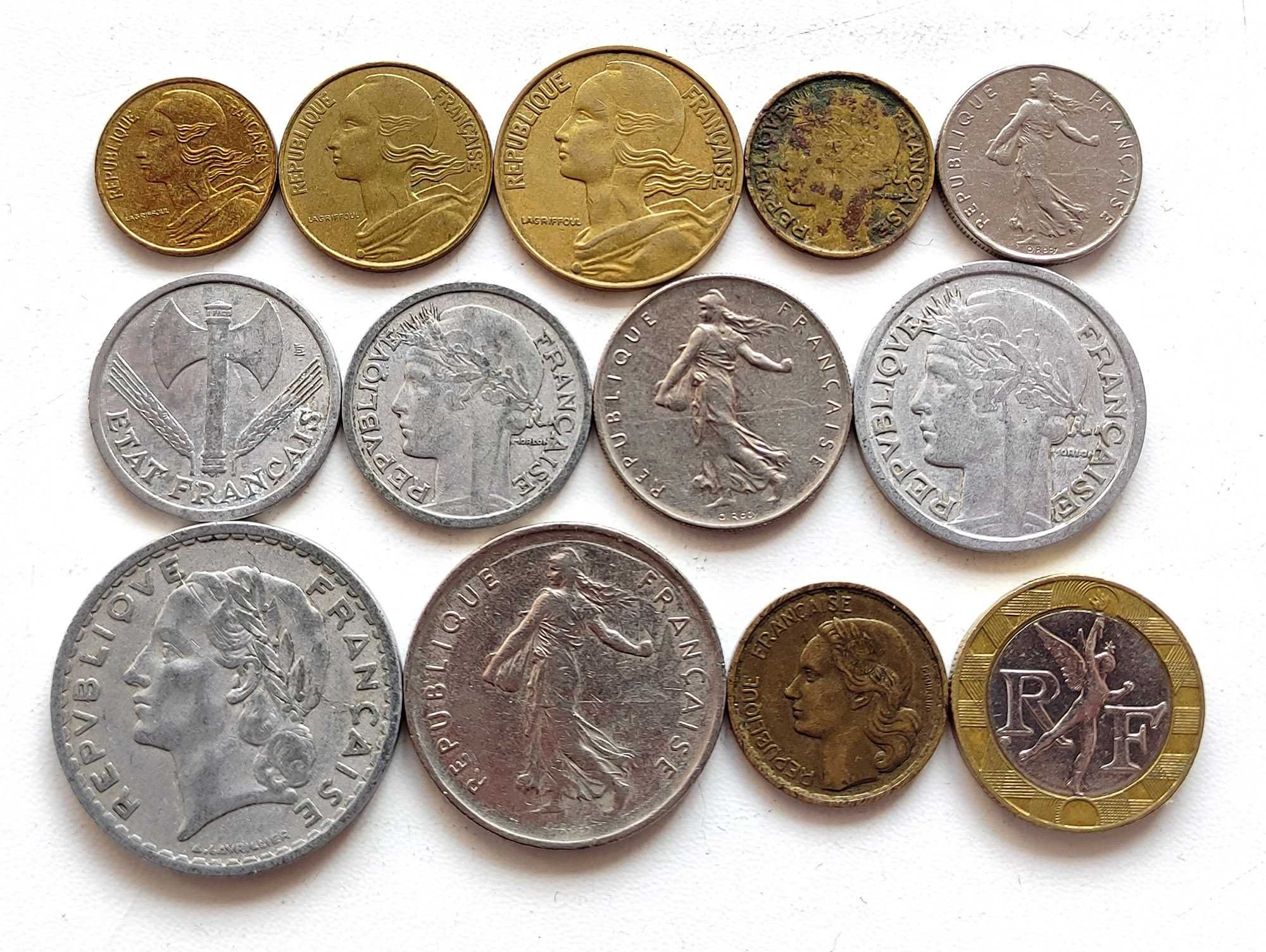 Набор монет Франции (сантимы, франки), 13 шт