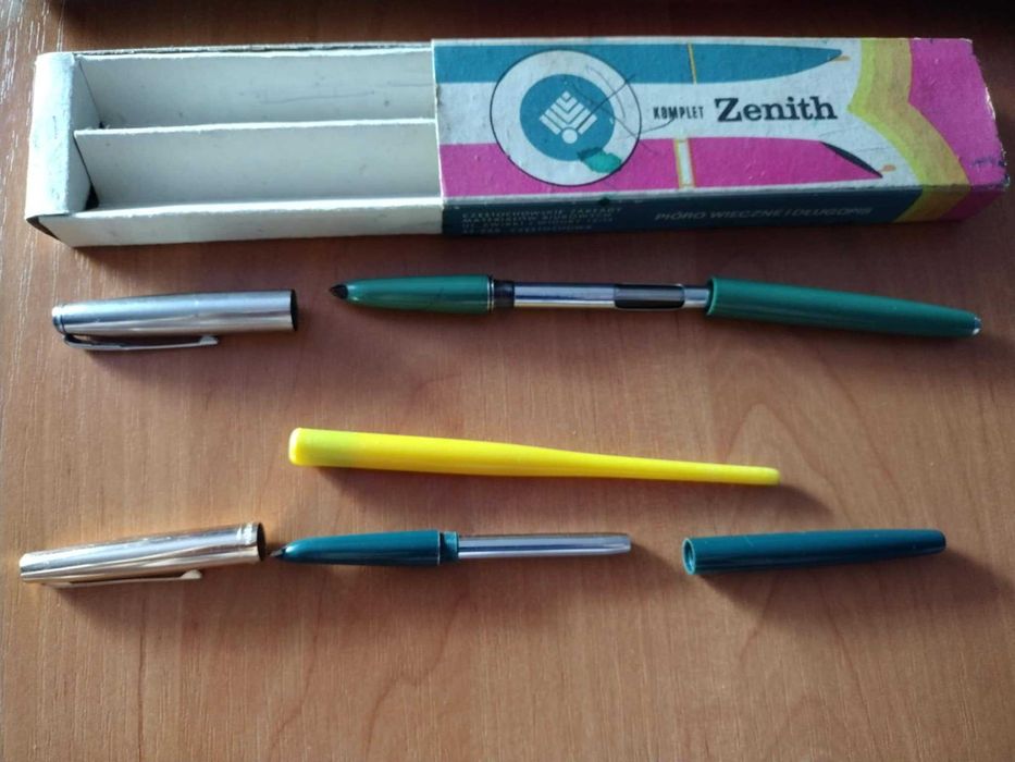 Zenith - pióro PRL w orygialnym pudełku + chiński długopis kulkowy PRL